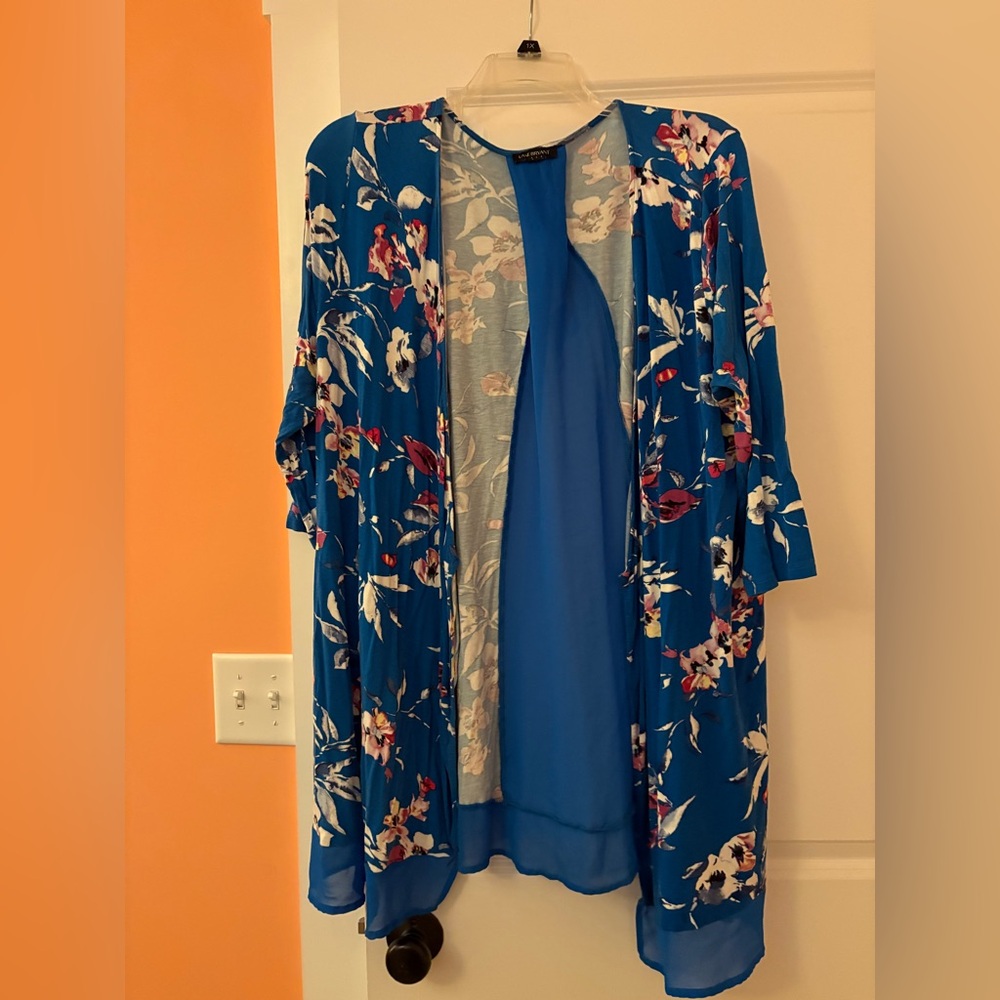 Lane Bryant Blue and Pink Floral Cardigan